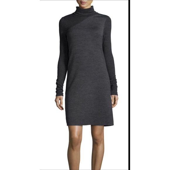 Theory Dresses & Skirts - Theory Tajello Delfina Gray Houndstooth Turtleneck Sweater Dress Size Medium
